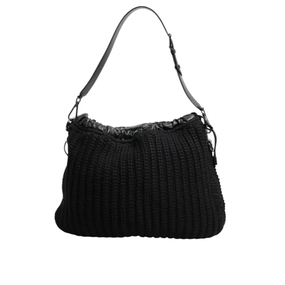 Dolce & Gabbana Schwarz Kaschmir gestrickt Leder Schulter Frauen Borse Tasche