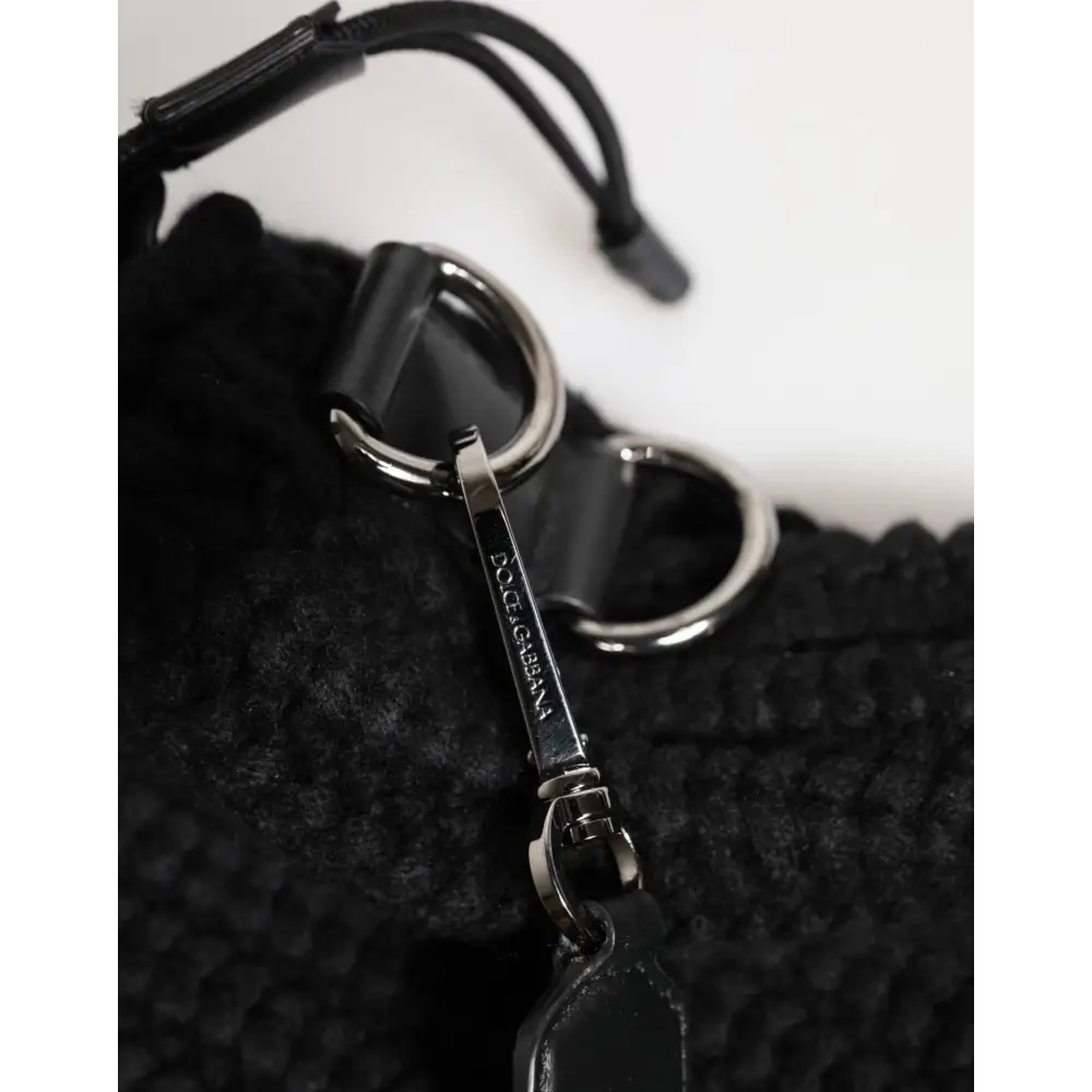 Dolce & Gabbana Schwarz Kaschmir gestrickt Leder Schulter Frauen Borse Tasche