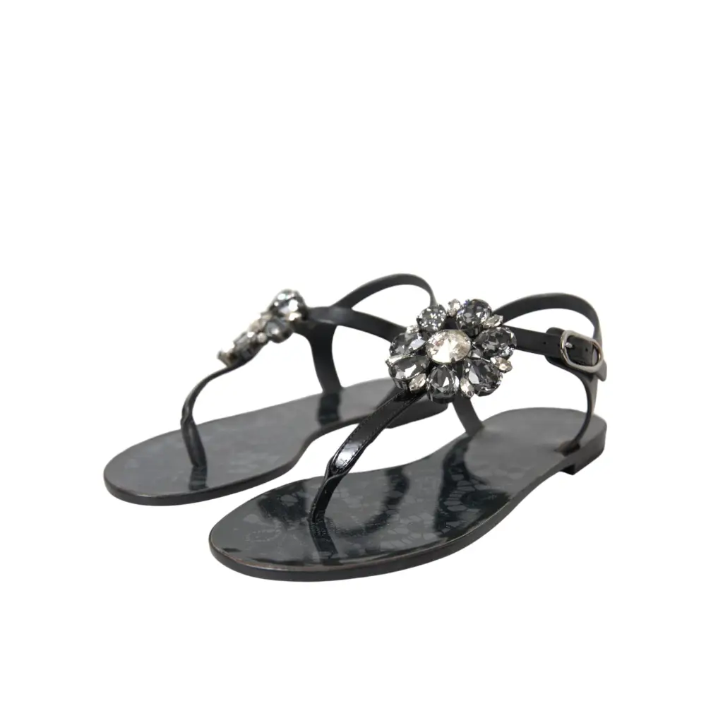 Dolce & Gabbana Schwarz Kristall Flats Sandalen Flip Flops Schuhe - EU35/US4.5