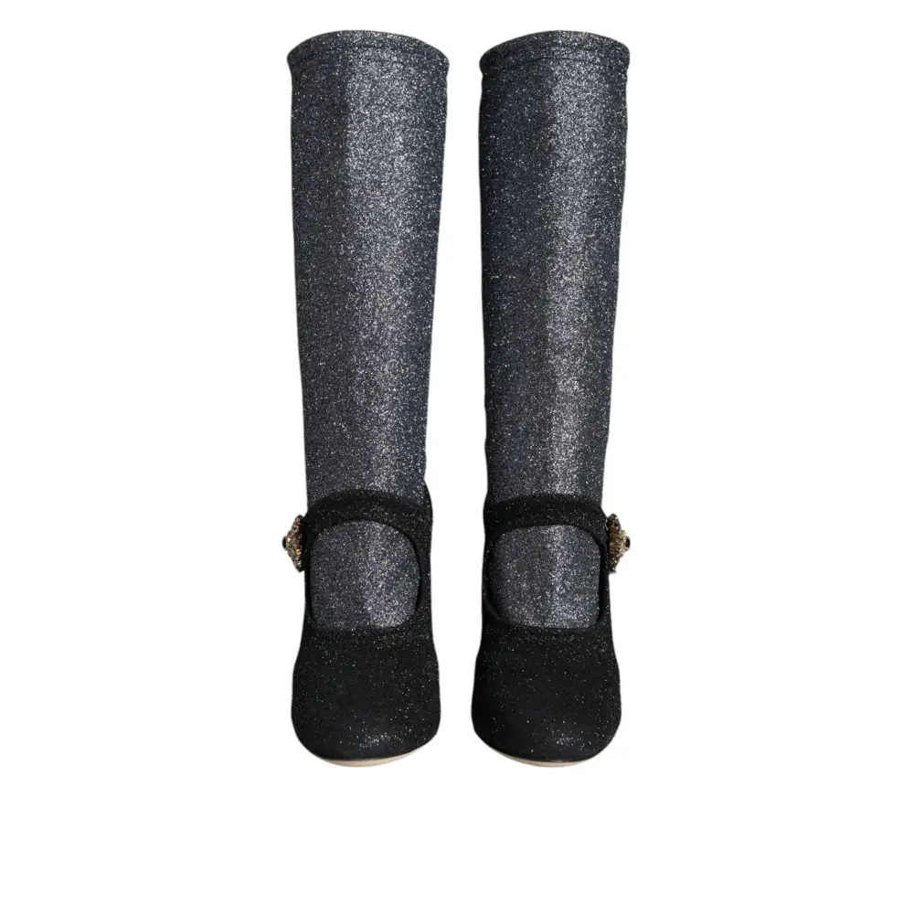 Dolce & Gabbana Schwarz Kristall Mary Janes Booties Schuhe