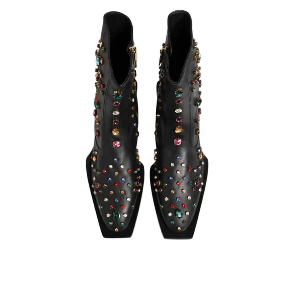 Dolce & Gabbana Schwarz Kristall verschönert Männer kurze Stiefel Schuhe