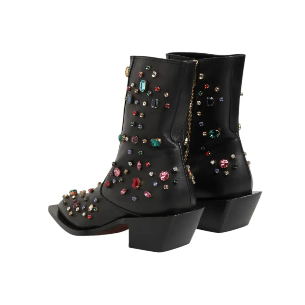 Dolce & Gabbana Schwarz Kristall verschönert Männer kurze Stiefel Schuhe