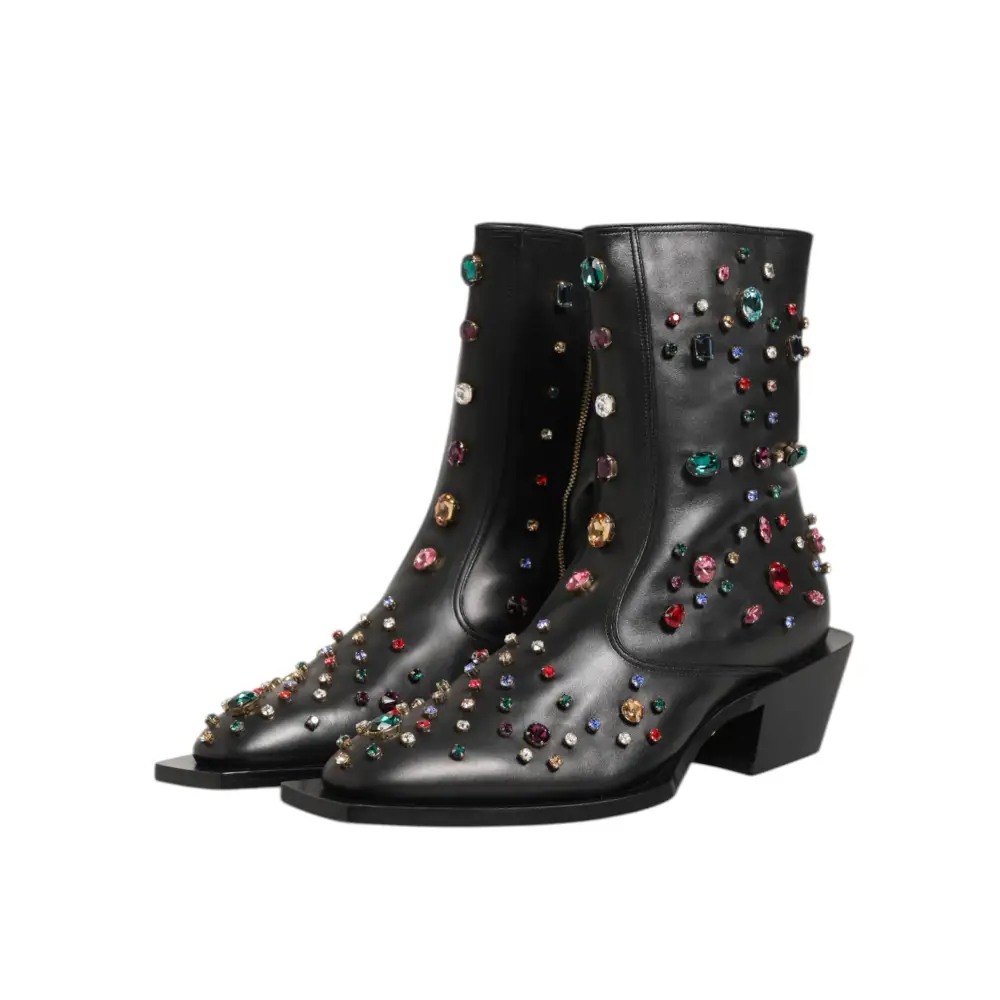 Dolce & Gabbana Schwarz Kristall verschönert Männer kurze Stiefel Schuhe
