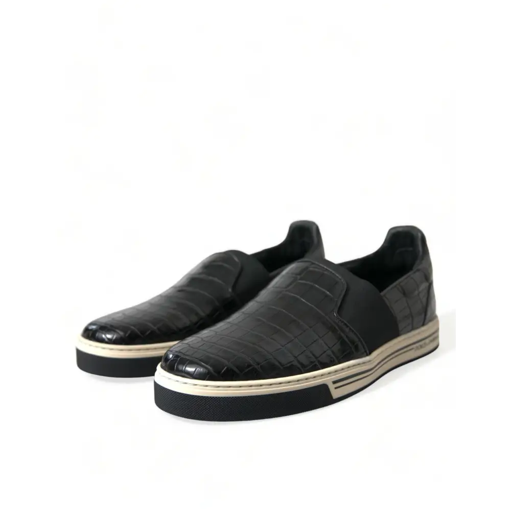 Dolce & Gabbana Schwarz Kroko Exotische Leder Turnschuhe Schuhe - EU40/US7
