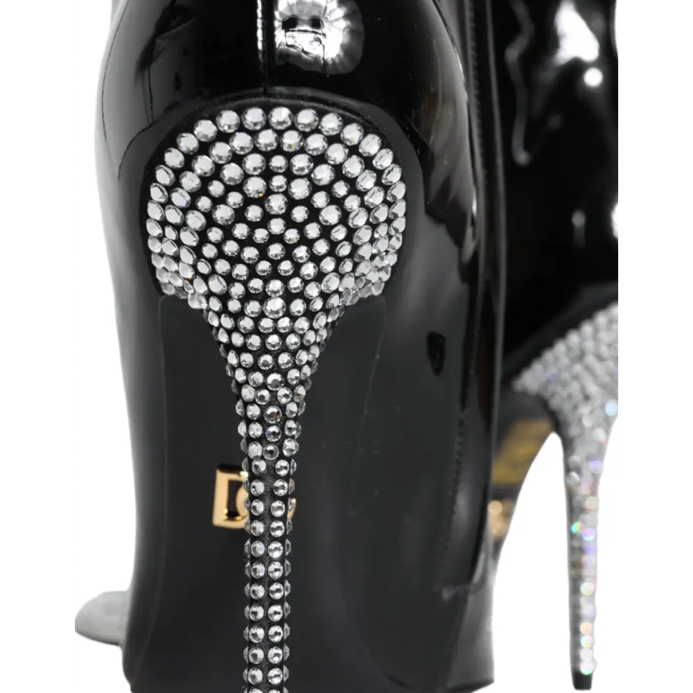 Dolce & Gabbana Schwarz Lackleder Kristall Absatz Stiefel Schuhe - EU39/US8.5