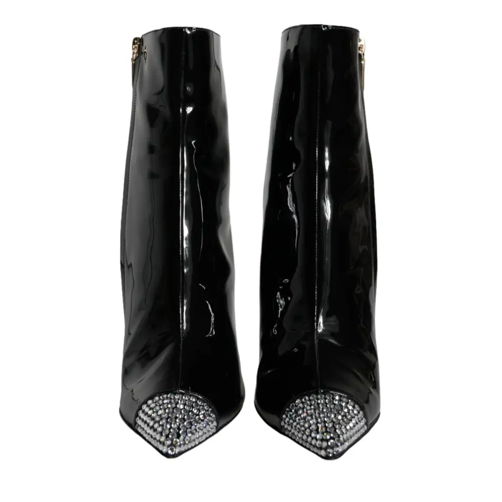 Dolce & Gabbana Schwarz Lackleder Kristall Absatz Stiefel Schuhe - EU39/US8.5