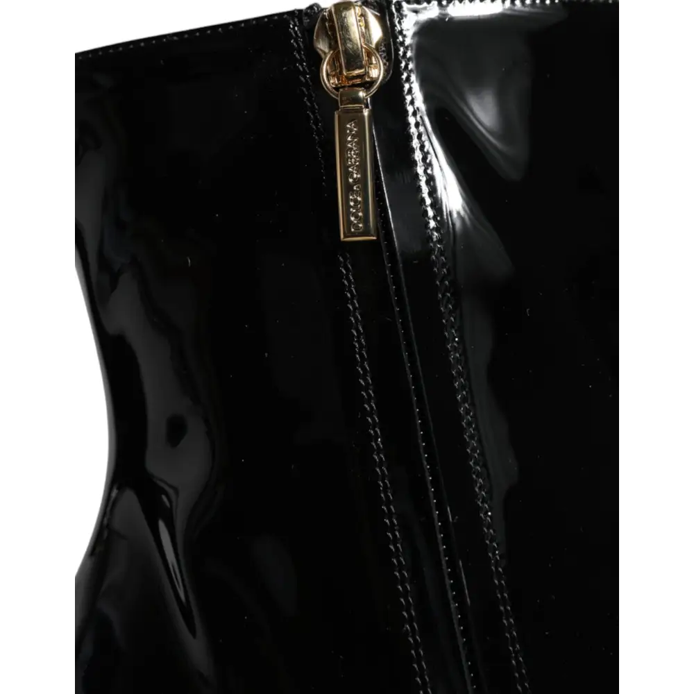 Dolce & Gabbana Schwarz Lackleder Kristall Absatz Stiefel Schuhe - EU39/US8.5