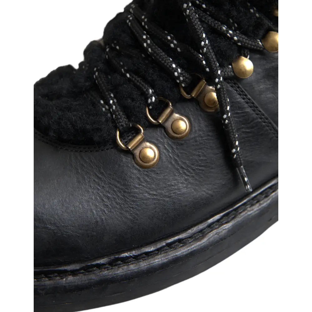 Dolce & Gabbana Schwarz Leder Bernini Shearling Stiefel Schuhe - EU44/US11