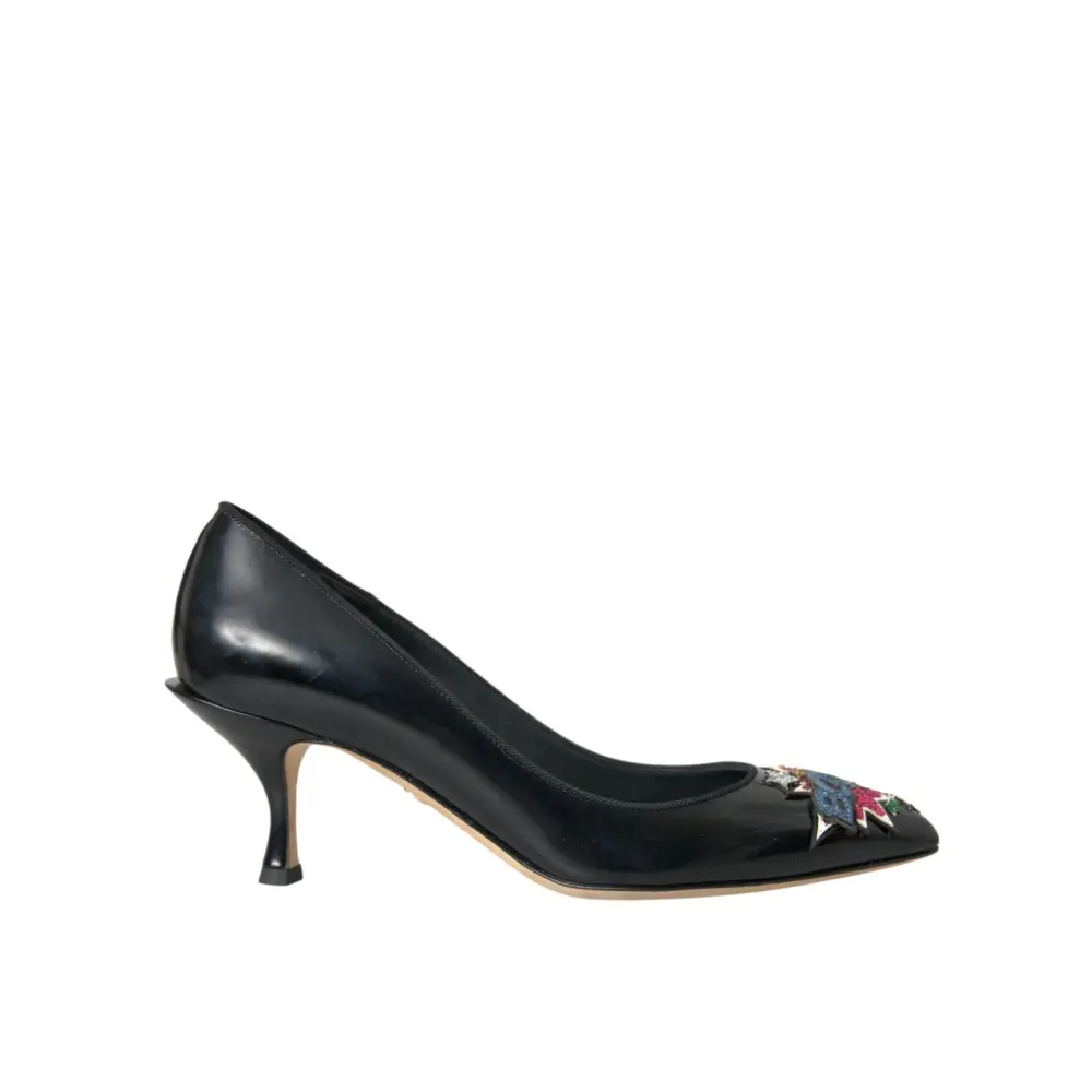 Dolce & Gabbana Schwarz Leder BOOM Patch Heels Pumps Schuhe