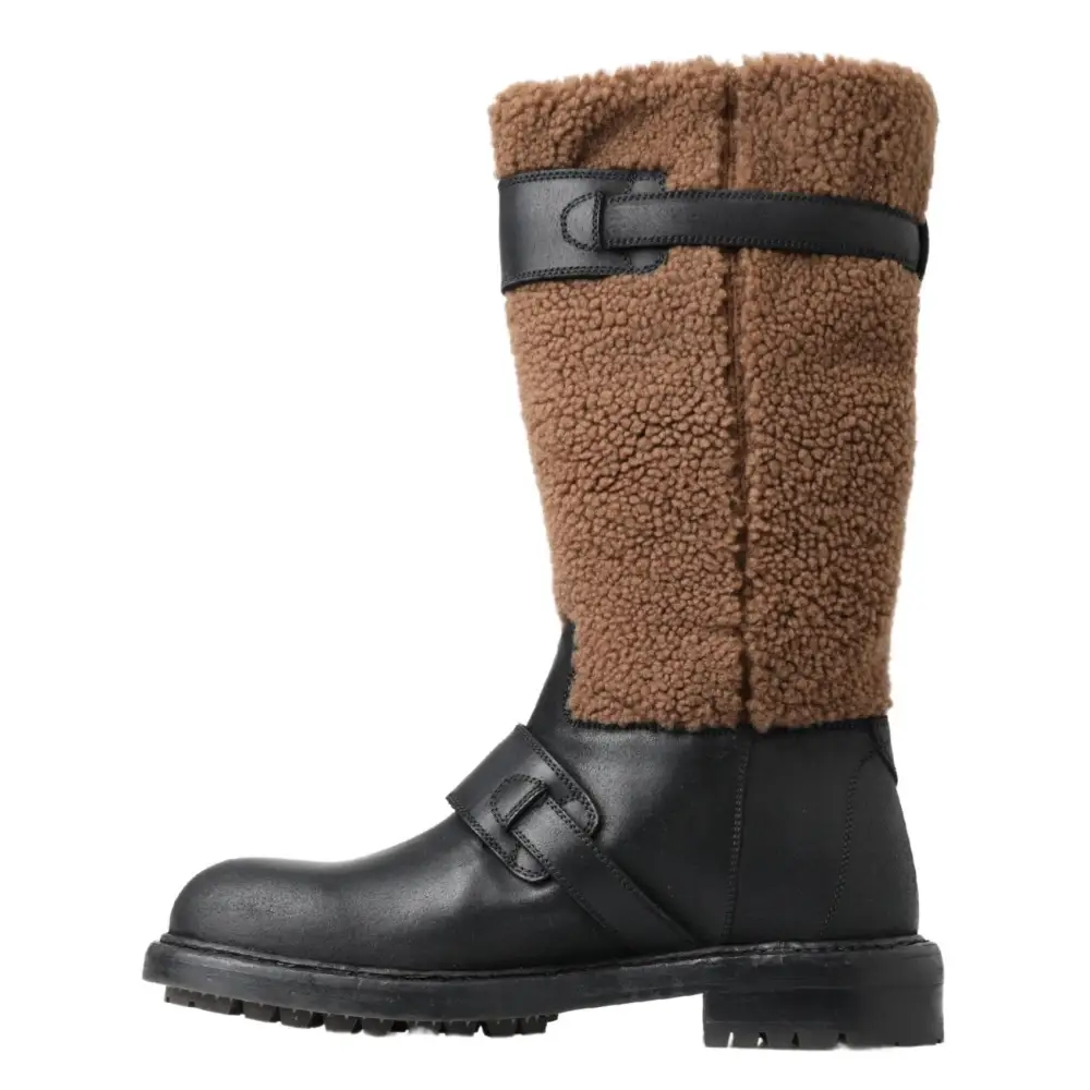 Dolce & Gabbana Schwarz Leder Braun Shearling Stiefel