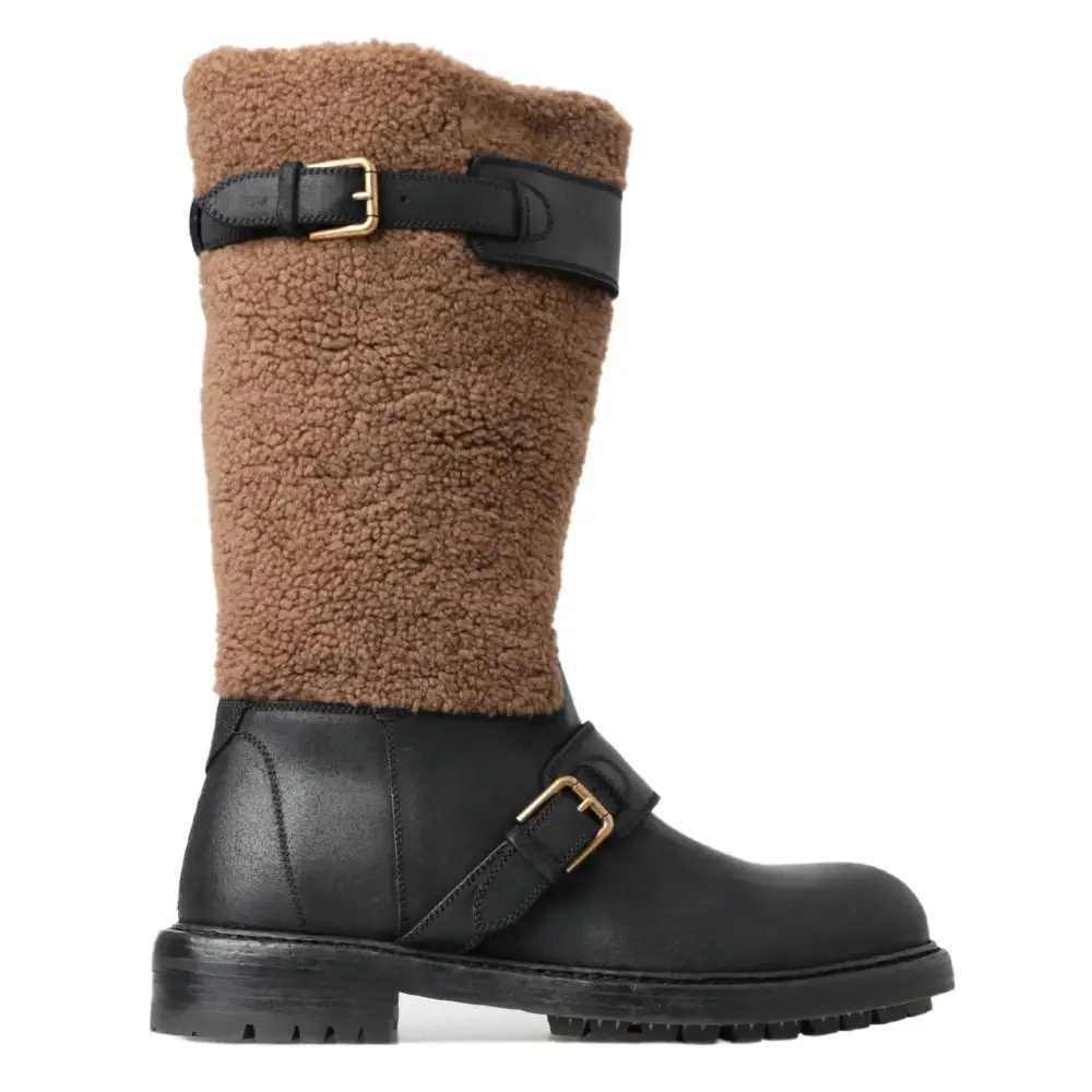 Dolce & Gabbana Schwarz Leder Braun Shearling Stiefel