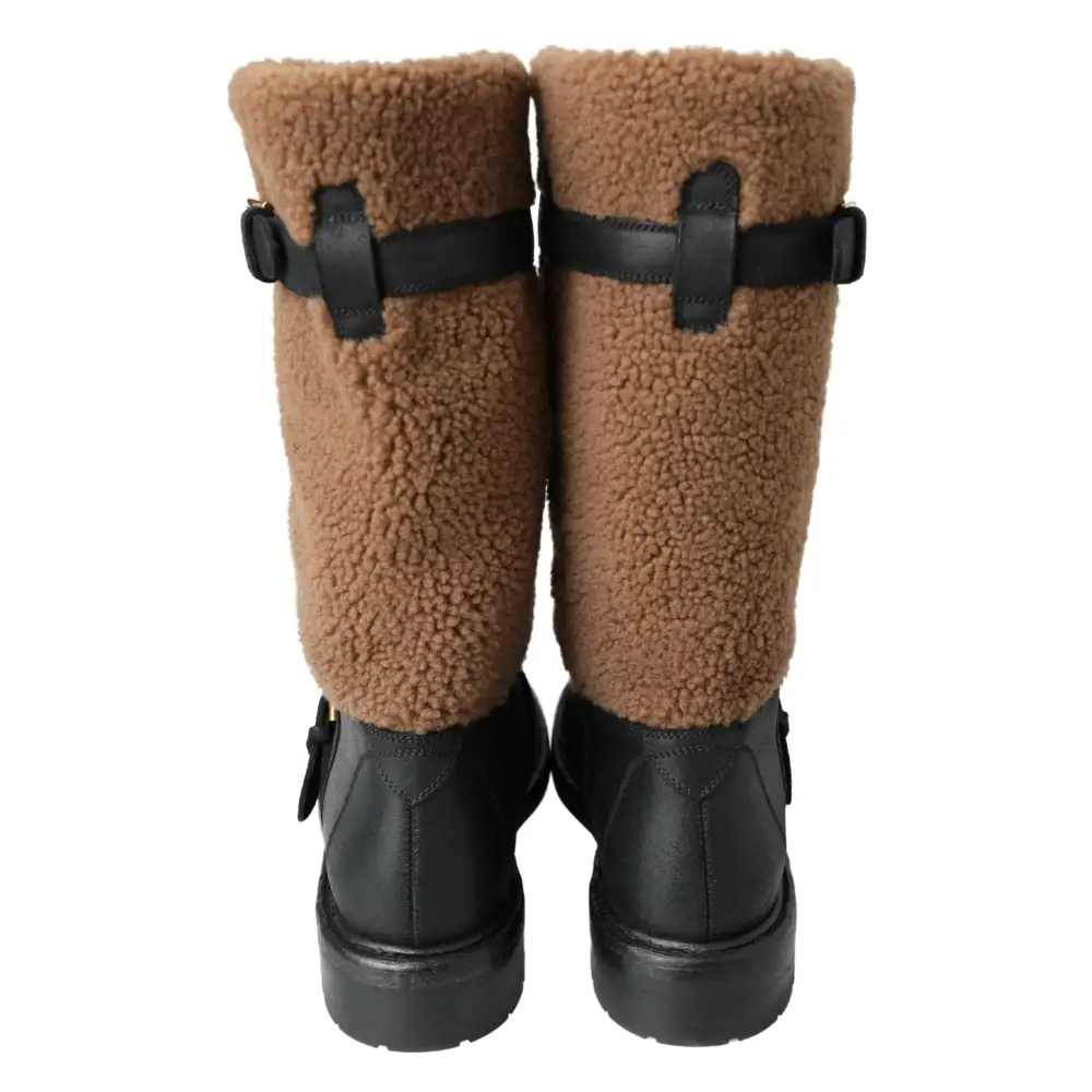 Dolce & Gabbana Schwarz Leder Braun Shearling Stiefel