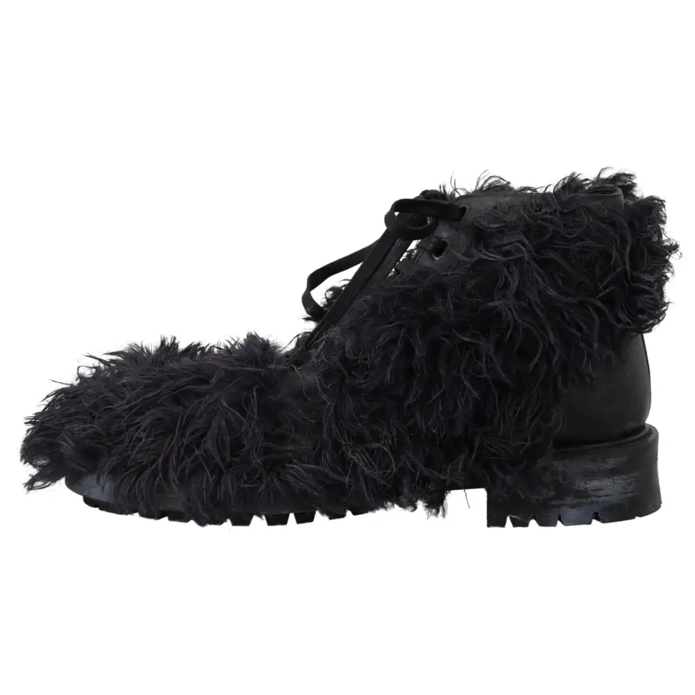 Dolce & Gabbana Schwarz Leder Combat Shearling Stiefel Schuhe - EU42/US9