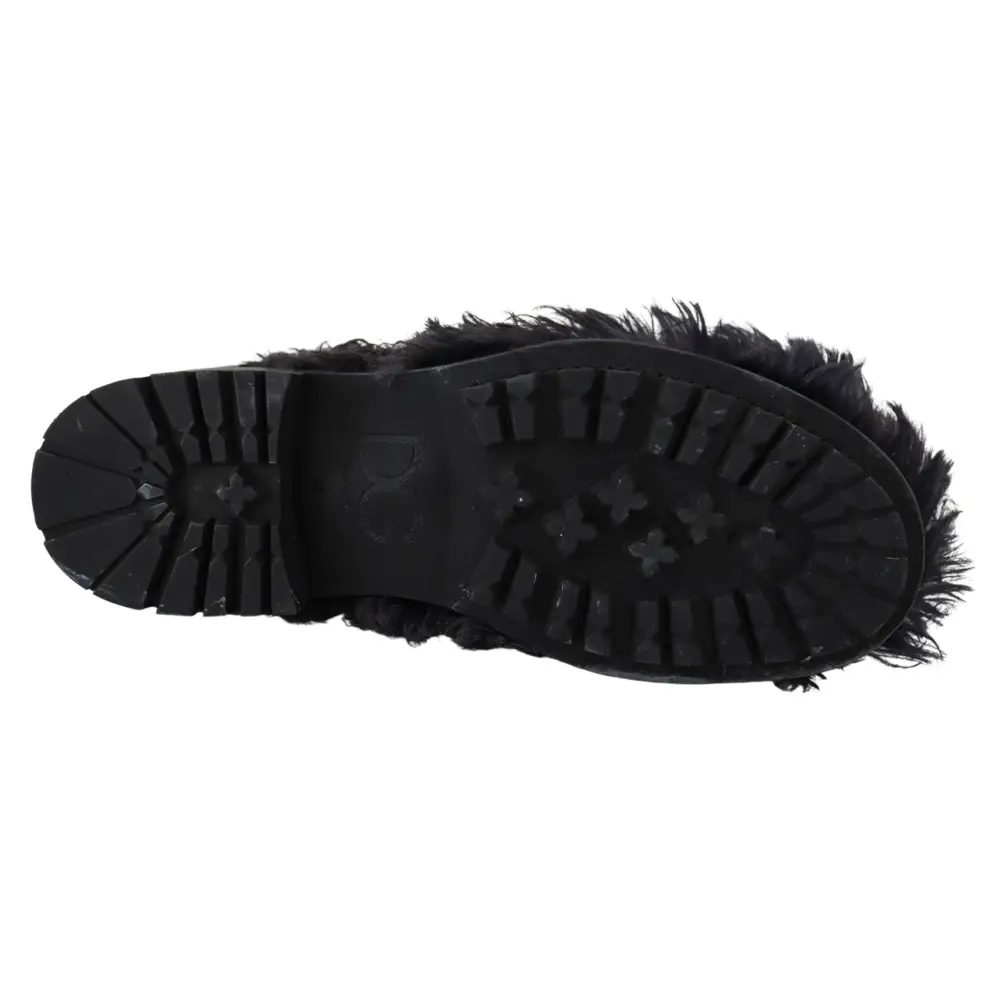 Dolce & Gabbana Schwarz Leder Combat Shearling Stiefel Schuhe - EU42/US9