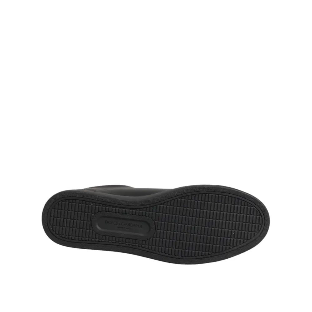 Dolce & Gabbana Schwarz Leder Crystal Heart Low Top Sneakers Schuhe