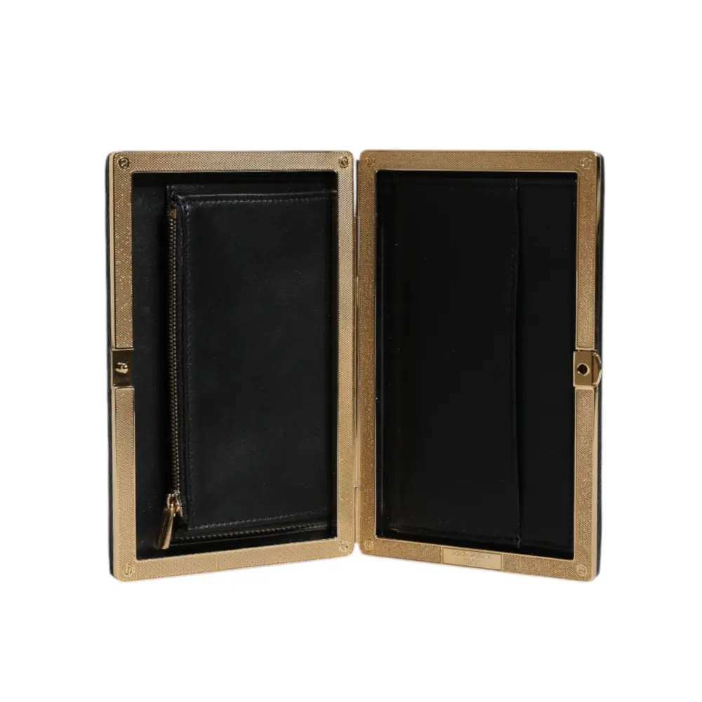 Dolce & Gabbana Schwarz Leder Gold Rahmen Kupplung Abend Party Handtasche