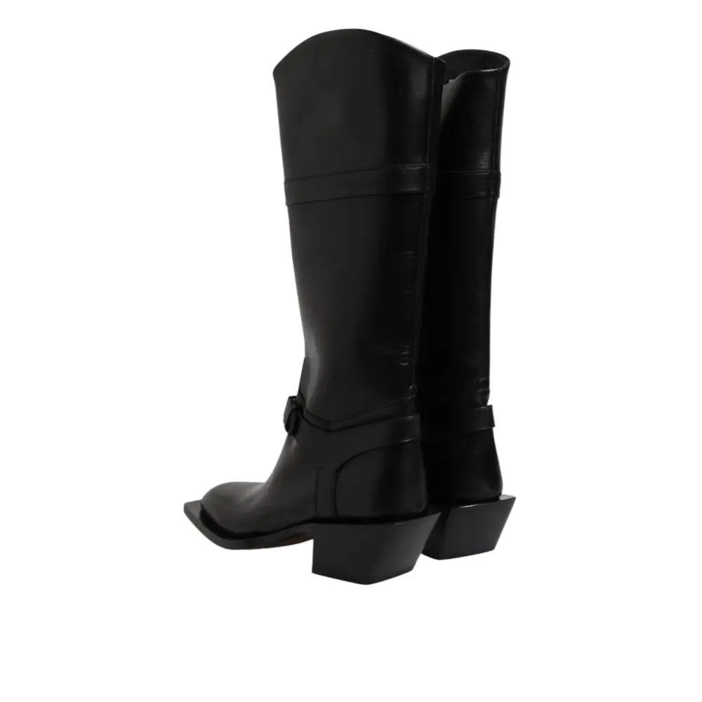 Dolce & Gabbana Schwarz Leder Hohe Stiefel Flache Schuhe - EU43/US10