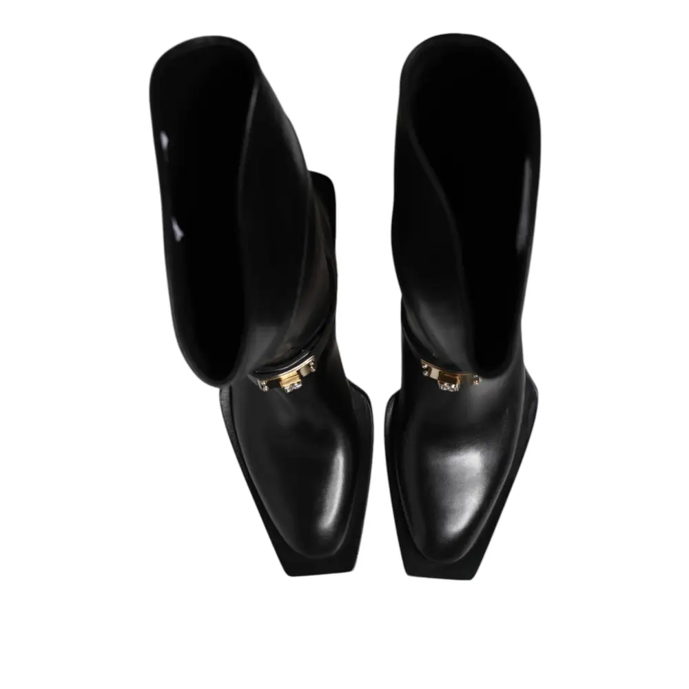 Dolce & Gabbana Schwarz Leder Hohe Stiefel Flache Schuhe - EU43/US10