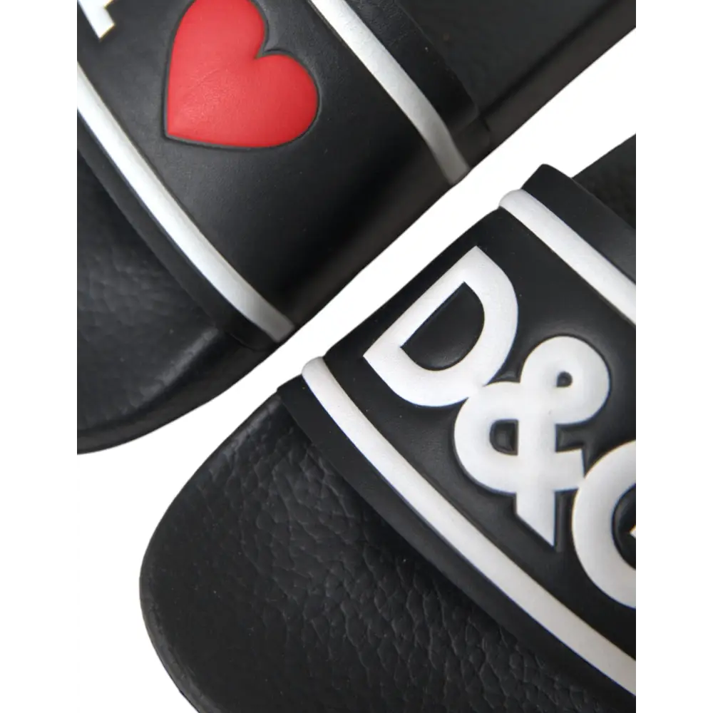 Dolce & Gabbana Schwarz Leder I Love D&G Sandalen Rutschen Schuhe - EU36/US5.5