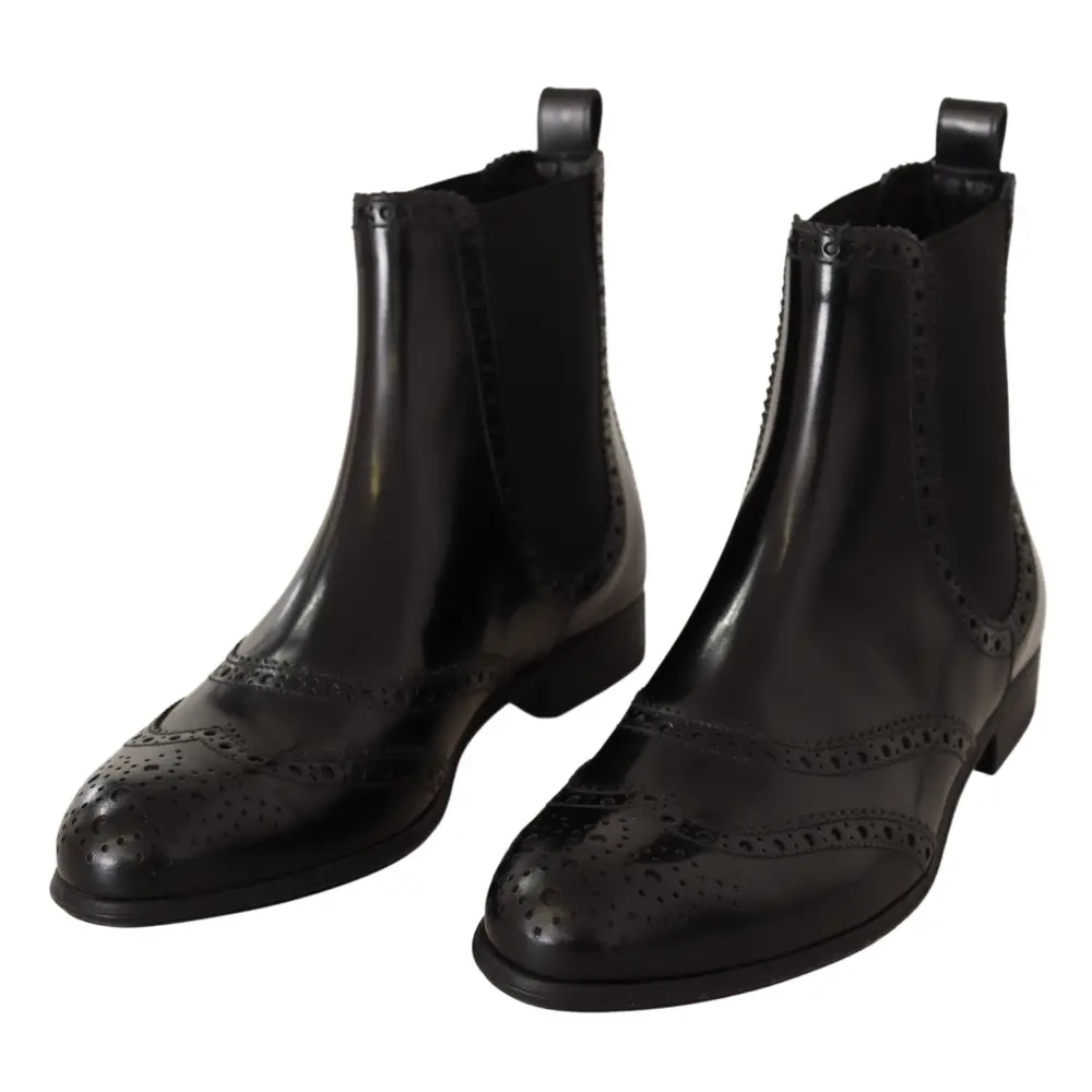 Dolce & Gabbana Schwarz Leder Knöchel hohe flache Stiefel Schuhe - EU35/US4.5