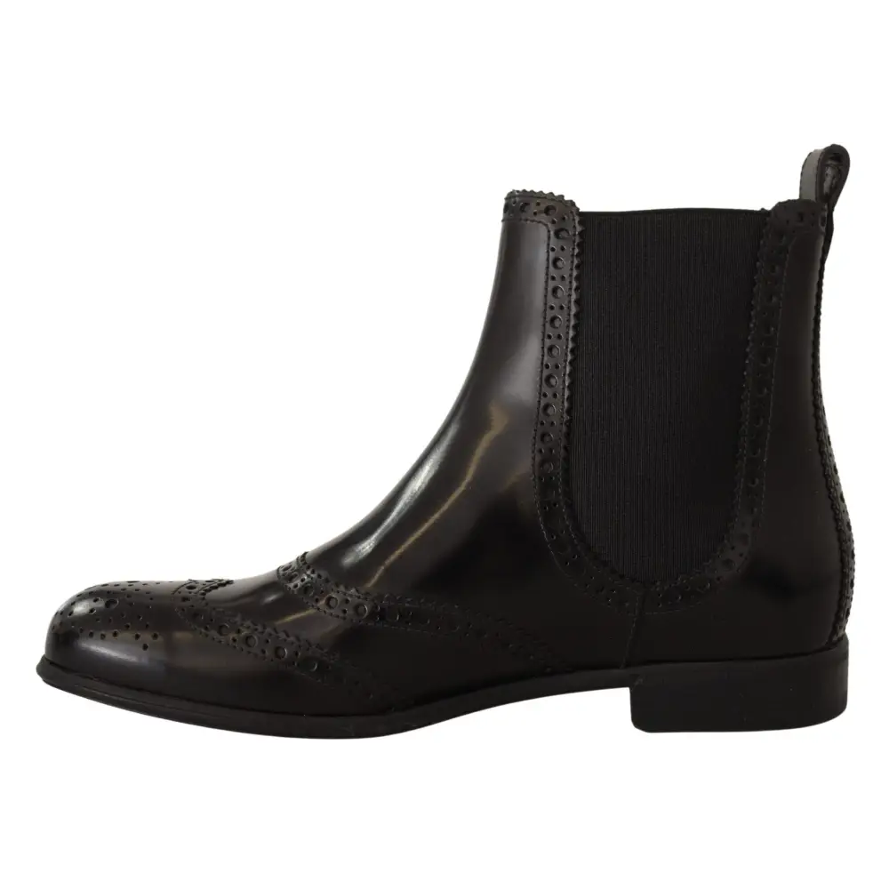 Dolce & Gabbana Schwarz Leder Knöchel hohe flache Stiefel Schuhe - EU35/US4.5