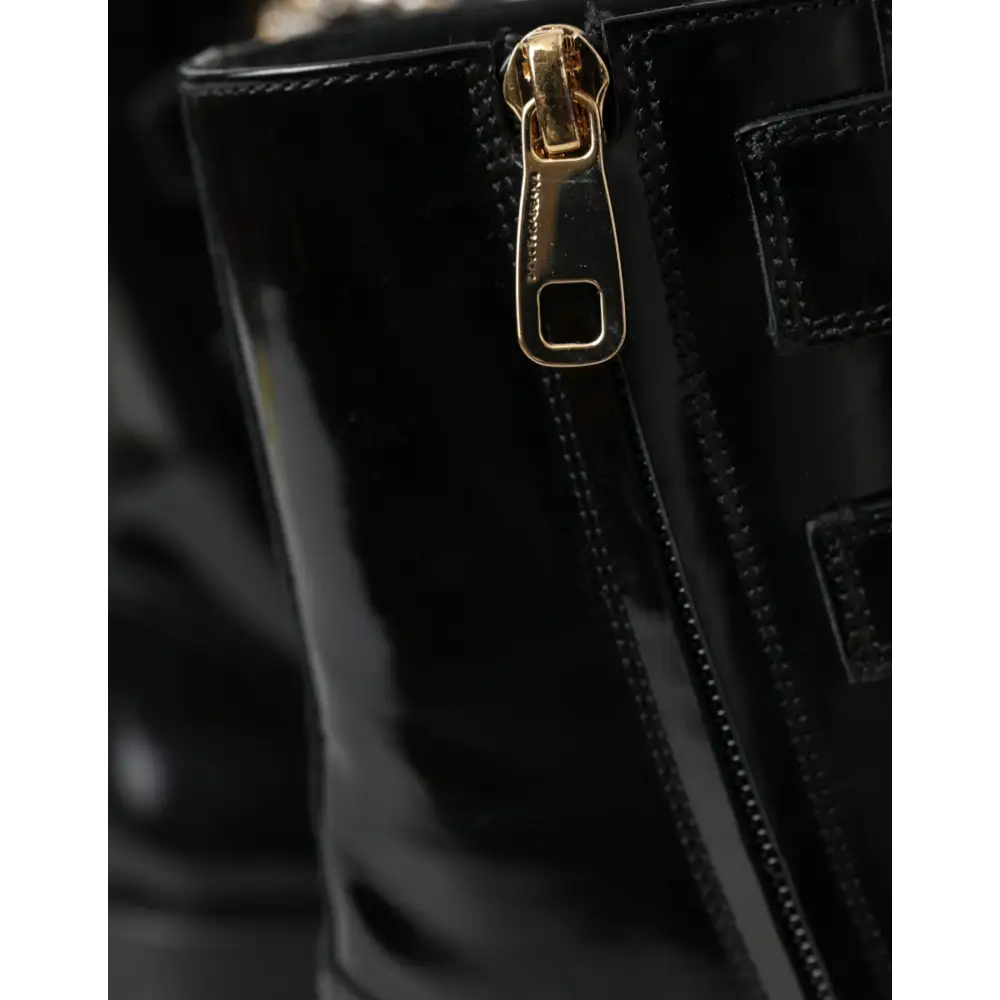 Dolce & Gabbana Schwarz Leder Kristall Schnallen Stiefel Schuhe - EU35/US4.5