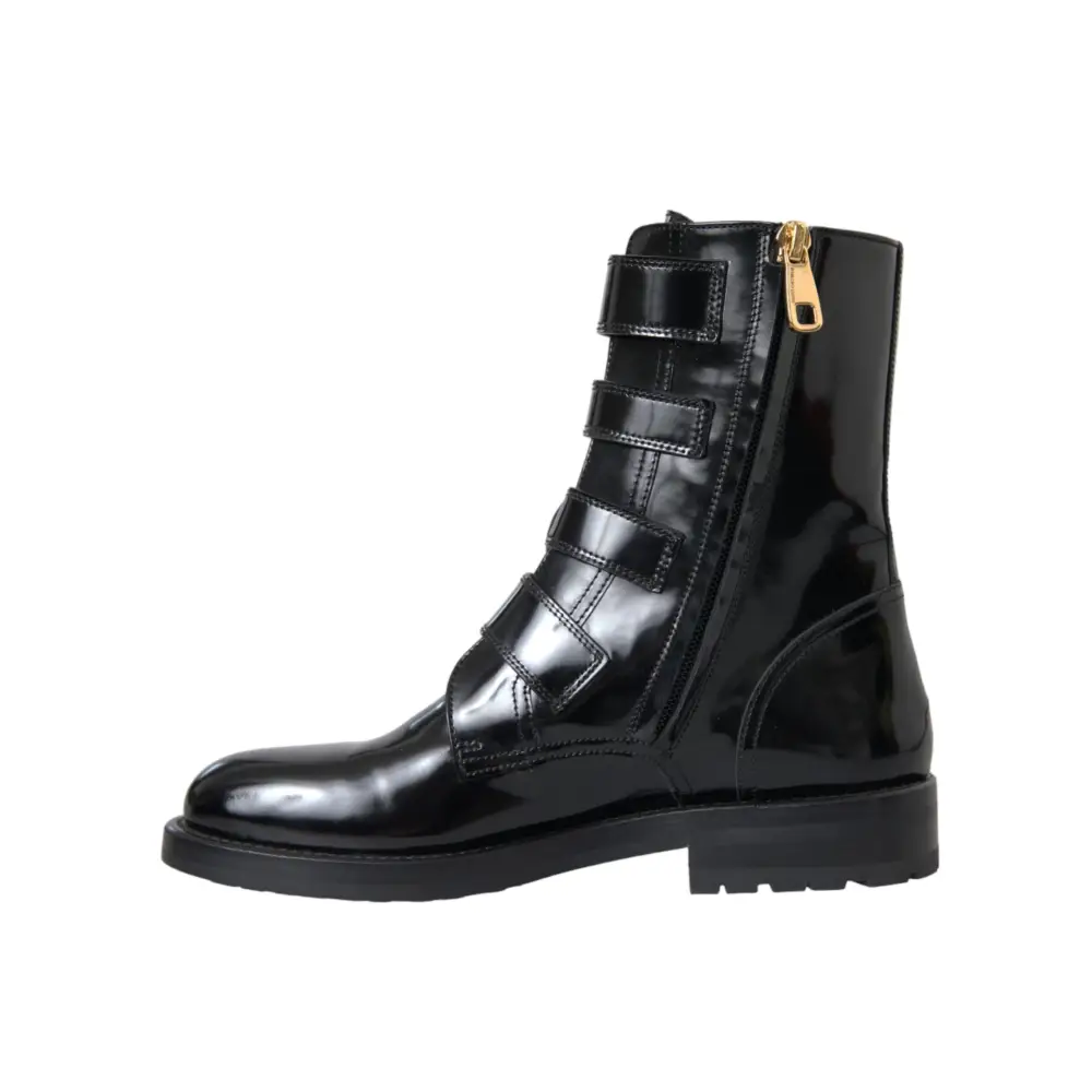 Dolce & Gabbana Schwarz Leder Kristall Schnallen Stiefel Schuhe - EU35/US4.5