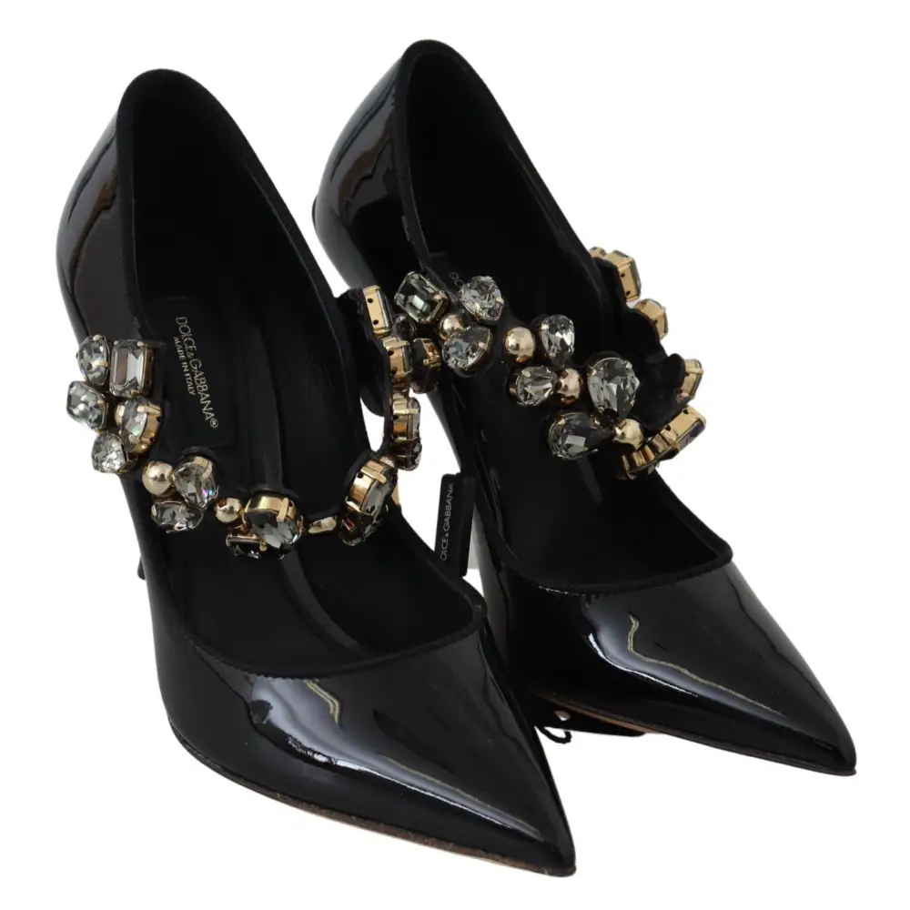 Dolce & Gabbana Schwarz Leder Kristall Schuhe Mary Jane Pumps - EU35/US4.5