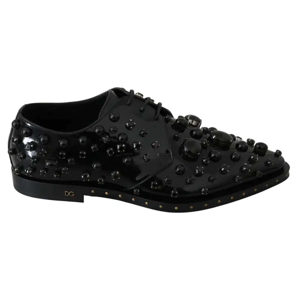 Dolce & Gabbana Schwarz Leder Kristalle Kleid Broque Schuhe - EU39/US8.5