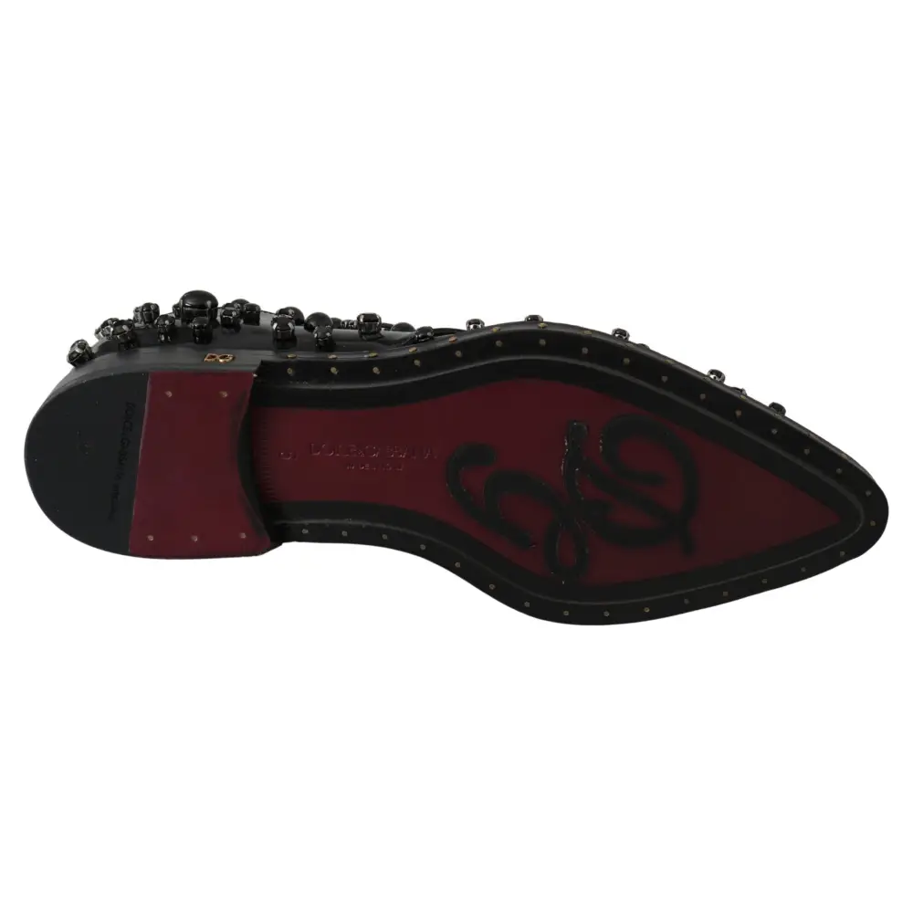Dolce & Gabbana Schwarz Leder Kristalle Kleid Broque Schuhe - EU39/US8.5