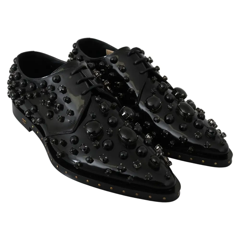 Dolce & Gabbana Schwarz Leder Kristalle Kleid Broque Schuhe - EU39/US8.5