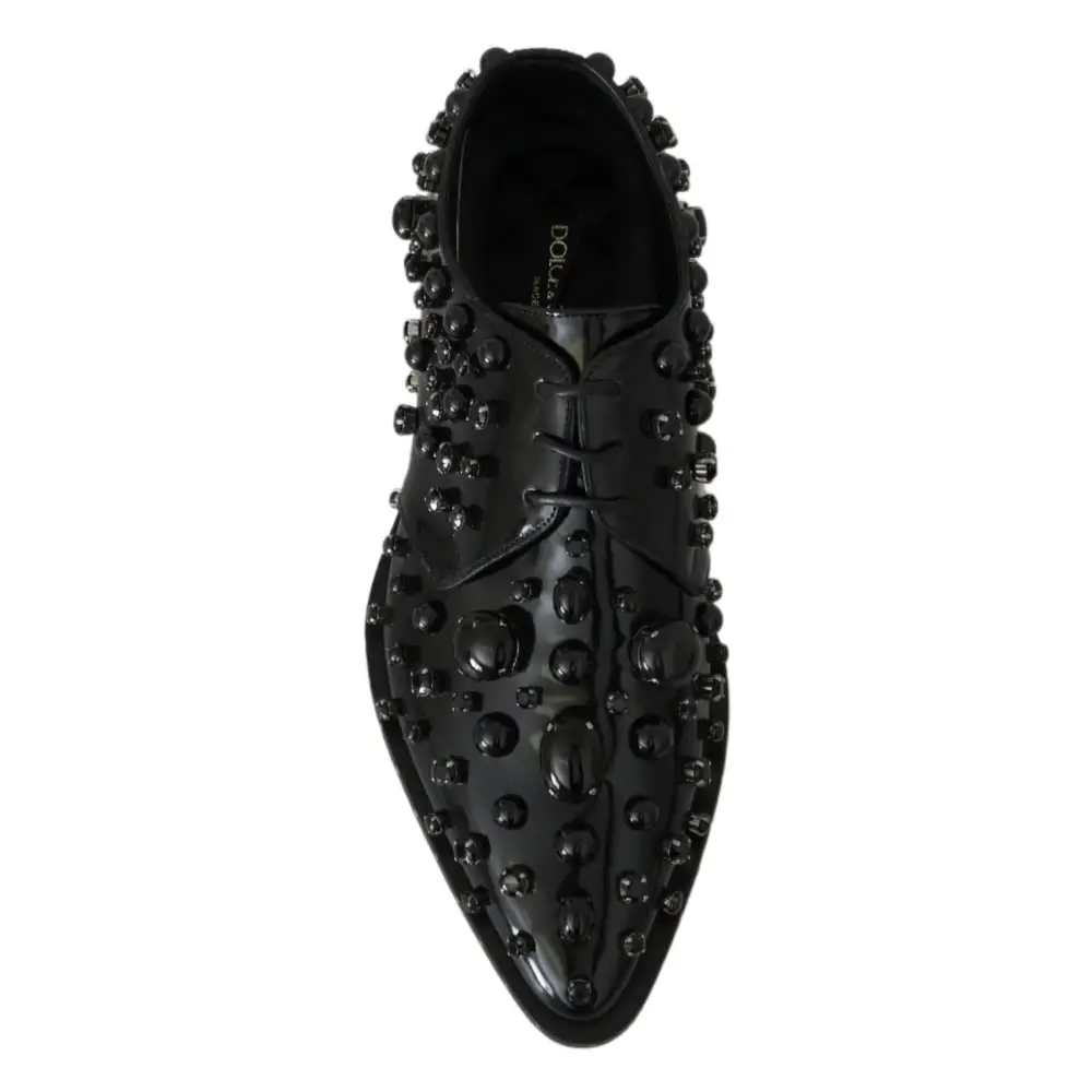 Dolce & Gabbana Schwarz Leder Kristalle Kleid Broque Schuhe - EU39/US8.5