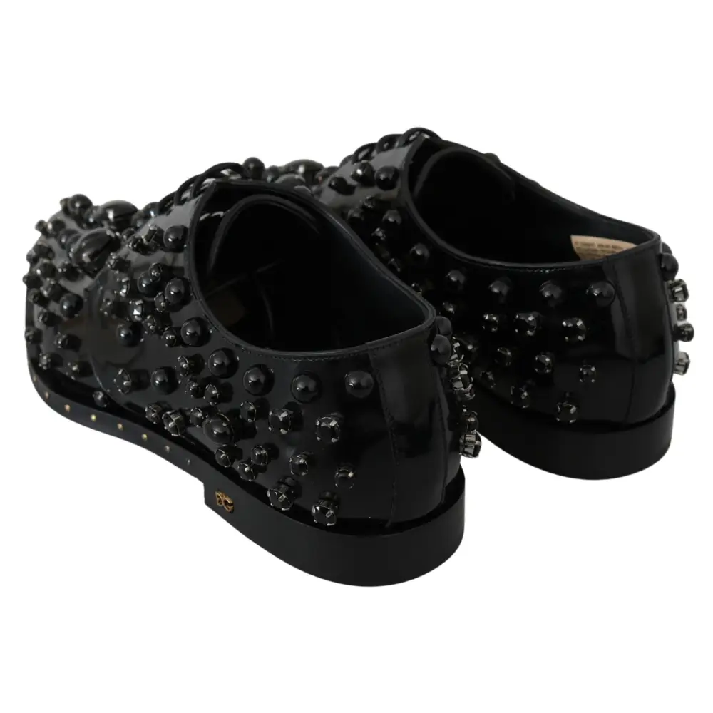 Dolce & Gabbana Schwarz Leder Kristalle Kleid Broque Schuhe - EU39/US8.5