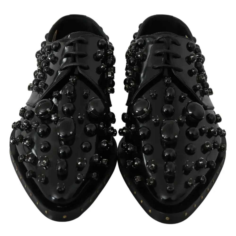 Dolce & Gabbana Schwarz Leder Kristalle Kleid Broque Schuhe - EU39/US8.5