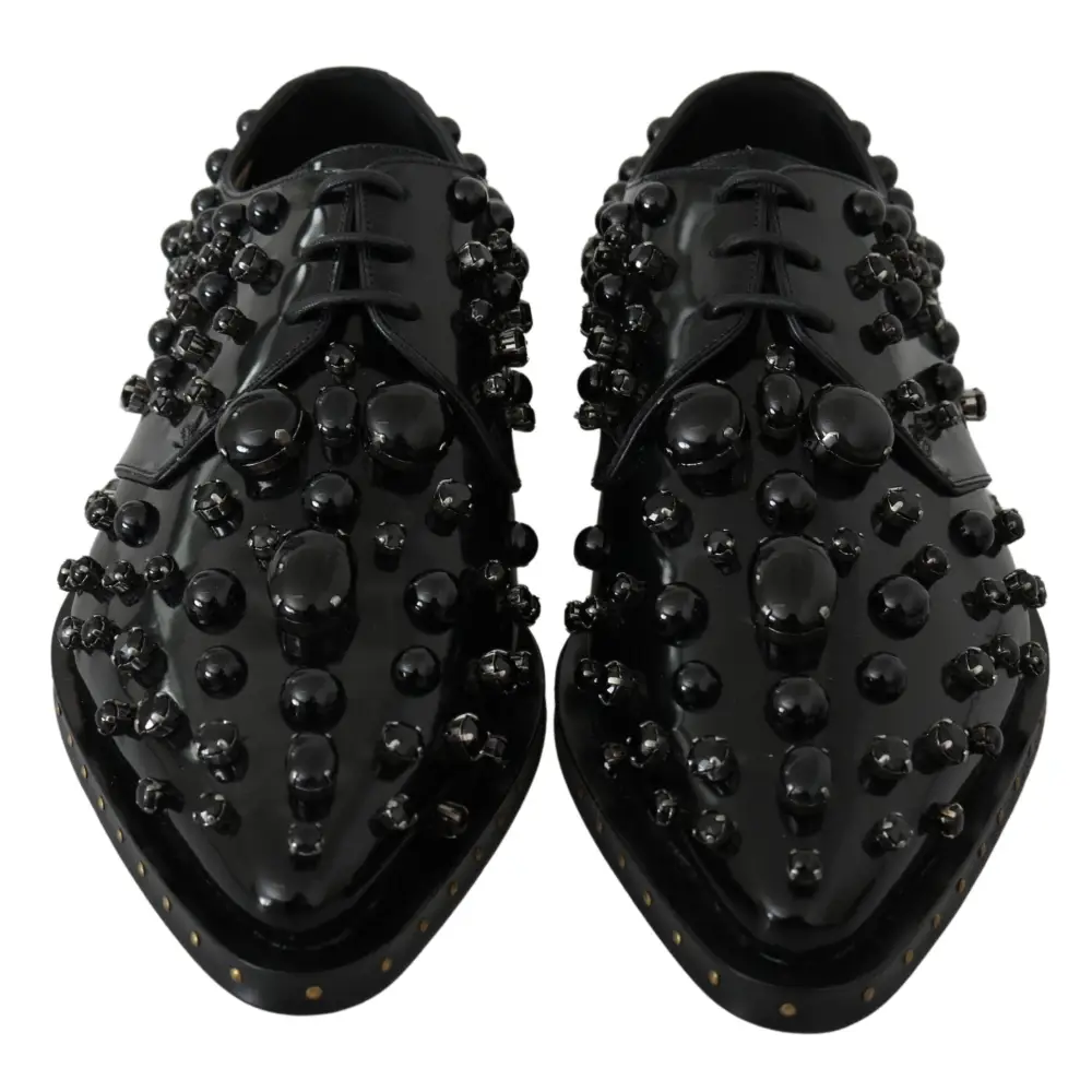 Dolce & Gabbana Schwarz Leder Kristalle Kleid Broque Schuhe - EU40/US9.5