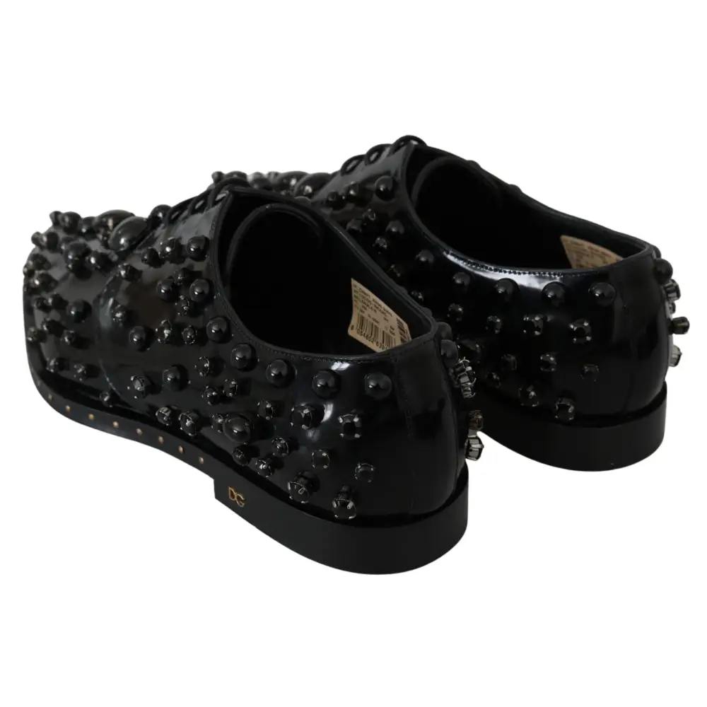 Dolce & Gabbana Schwarz Leder Kristalle Kleid Broque Schuhe - EU40/US9.5
