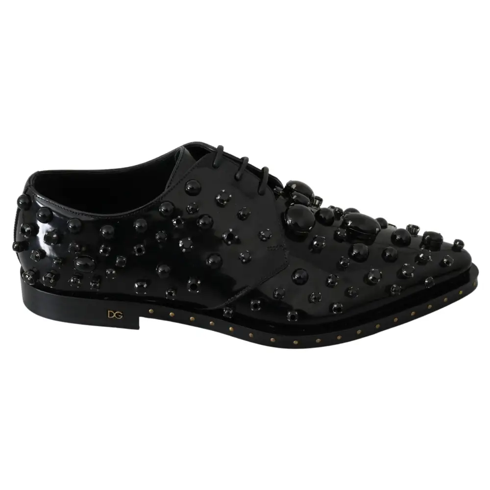 Dolce & Gabbana Schwarz Leder Kristalle Kleid Broque Schuhe - EU40/US9.5