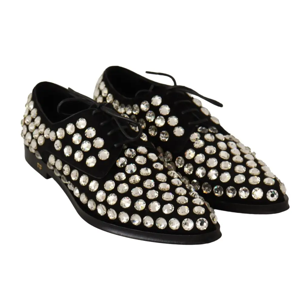 Dolce & Gabbana Schwarz Leder Kristalle Schnürschuhe Formal Schuhe