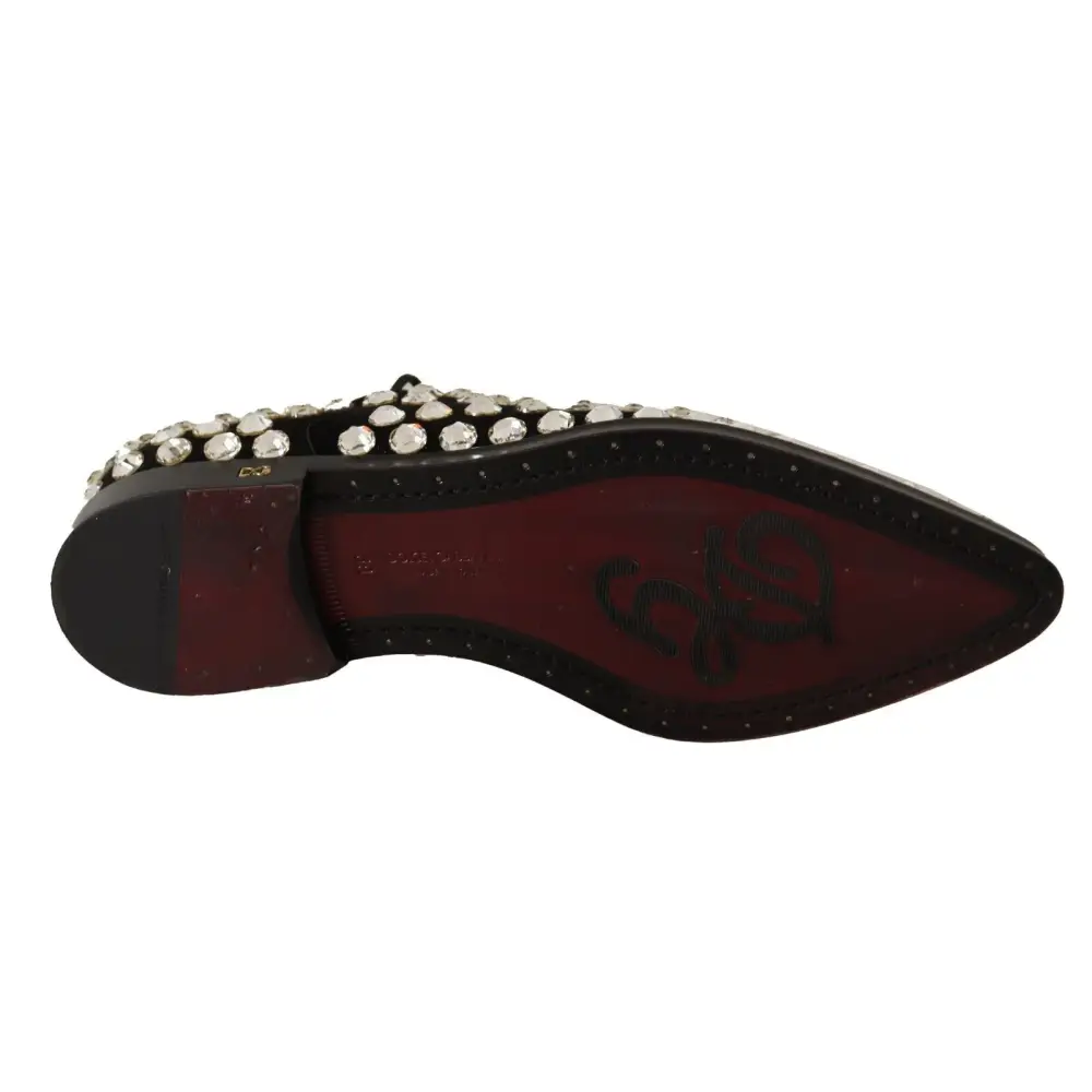 Dolce & Gabbana Schwarz Leder Kristalle Schnürschuhe Formal Schuhe