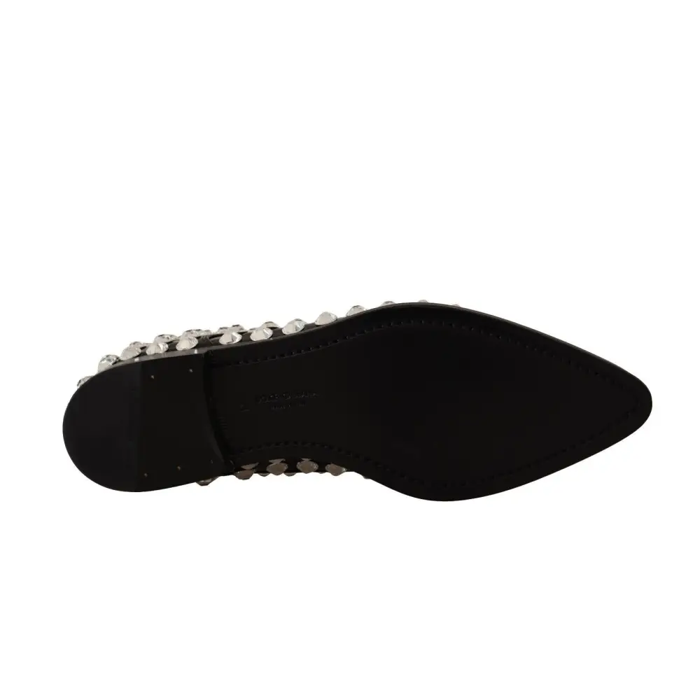 Dolce & Gabbana Schwarz Leder Kristalle Schnürschuhe Formal Schuhe - EU41/US10.5