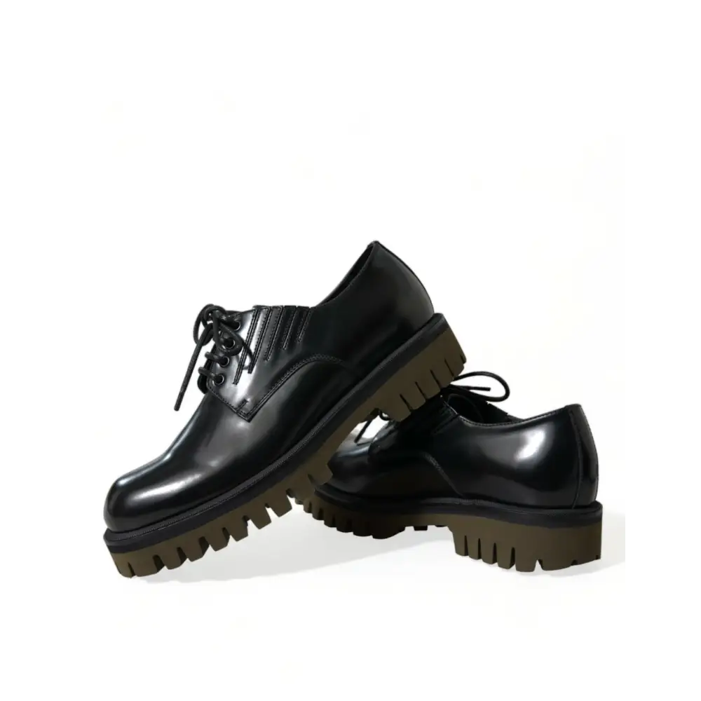 Dolce & Gabbana Schwarz Leder Lace Up Derby Männer Kleid Schuhe - EU39.5/US6.5