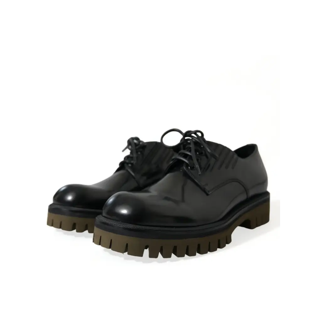 Dolce & Gabbana Schwarz Leder Lace Up Derby Männer Kleid Schuhe - EU39.5/US6.5