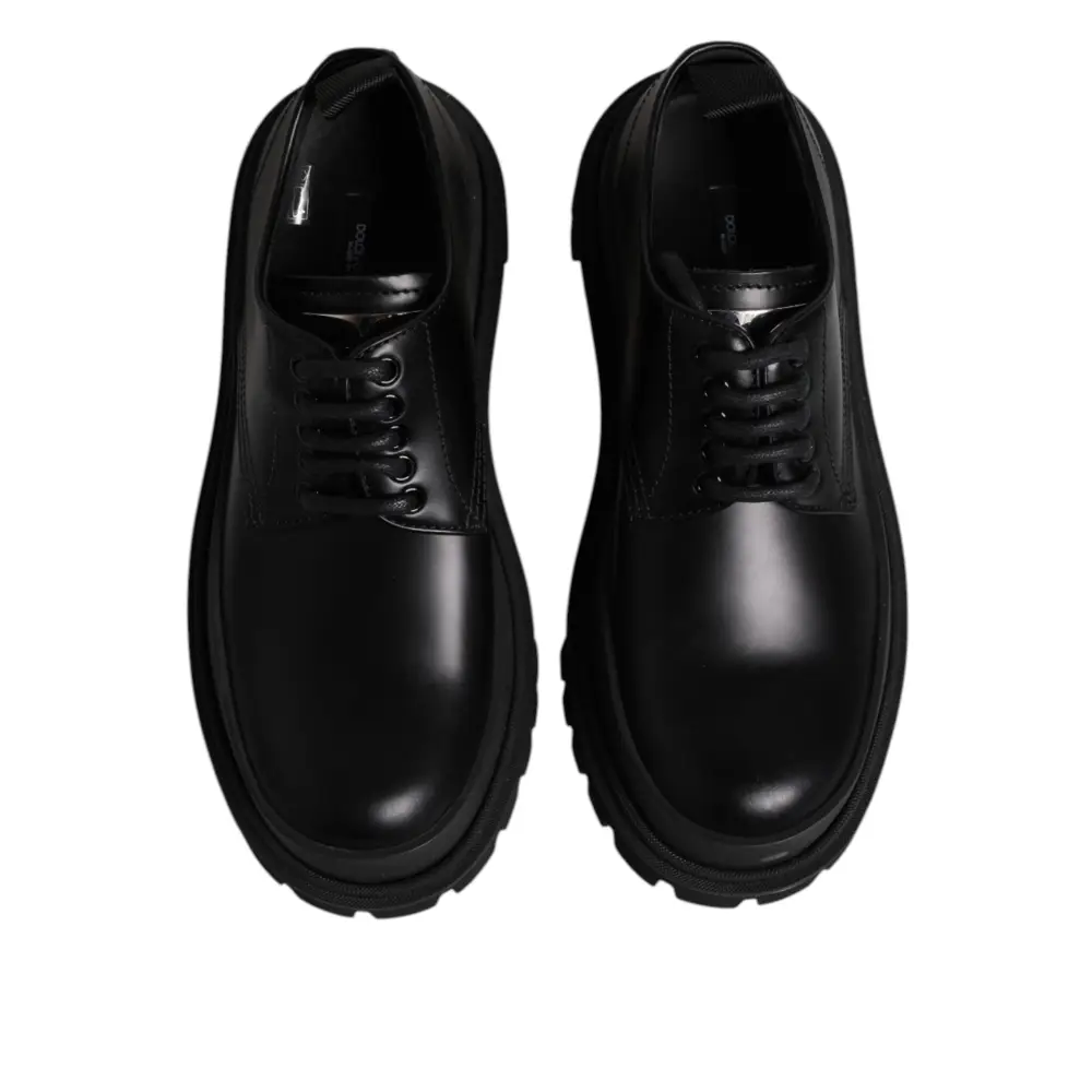 Dolce & Gabbana Schwarz Leder Lace Up Derby Männer Kleid Schuhe - EU39/US6