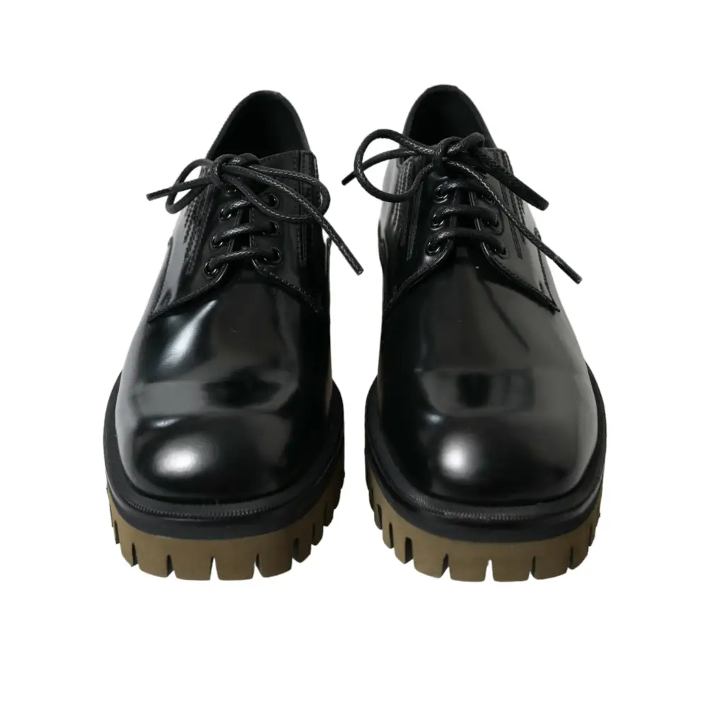 Dolce & Gabbana Schwarz Leder Lace Up Derby Männer Kleid Schuhe - EU39.5/US6.5