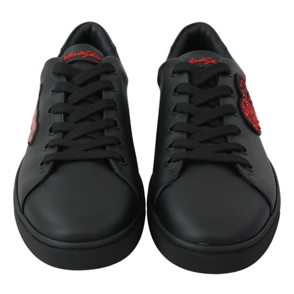 Dolce & Gabbana Schwarz Leder Liebe Herz Turnschuhe Damen Schuhe - EU35/US4.5
