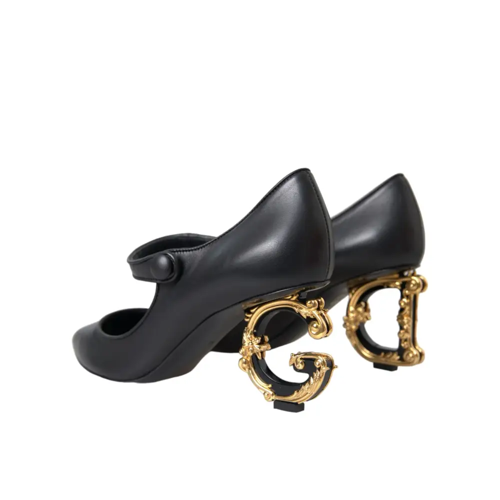 Dolce & Gabbana Schwarz Leder Logo Heels Mary Janes Pumps Schuhe - EU35.5/US5