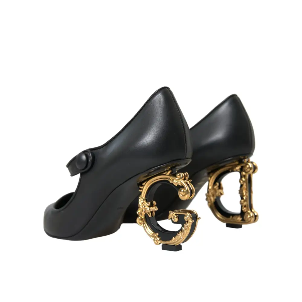 Dolce & Gabbana Schwarz Leder Logo Heels Mary Janes Pumps Schuhe - EU37.5/US7