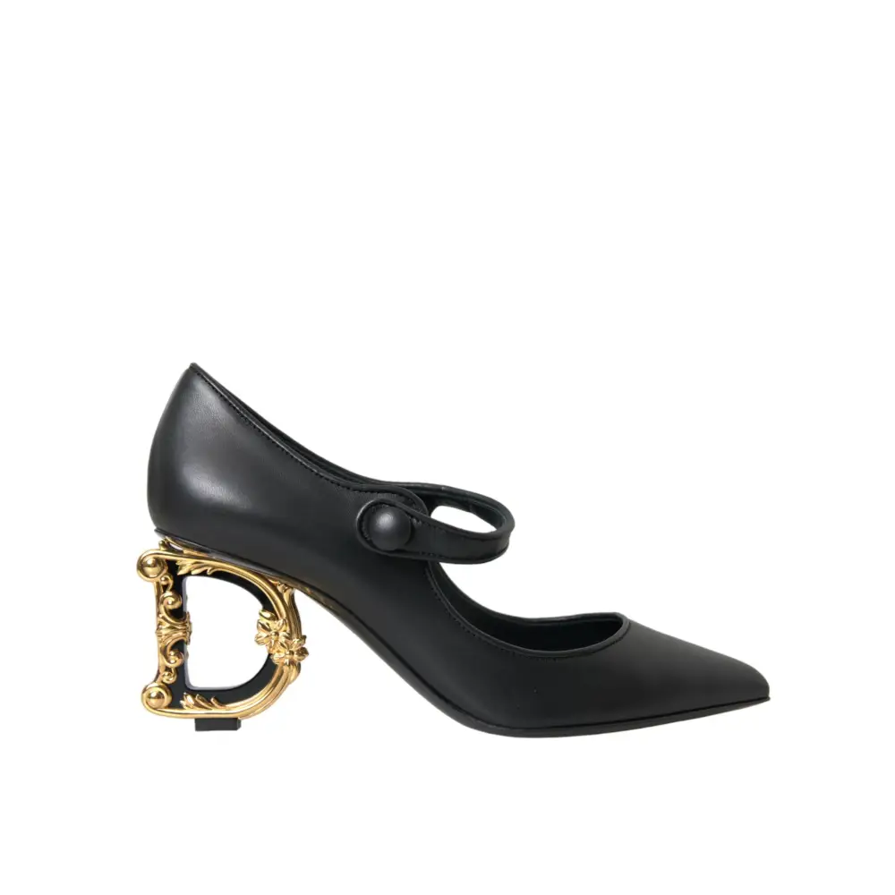 Dolce & Gabbana Schwarz Leder Logo Heels Mary Janes Pumps Schuhe - EU37.5/US7