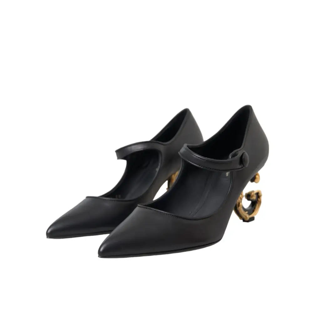 Dolce & Gabbana Schwarz Leder Logo Heels Mary Janes Pumps Schuhe - EU35.5/US5