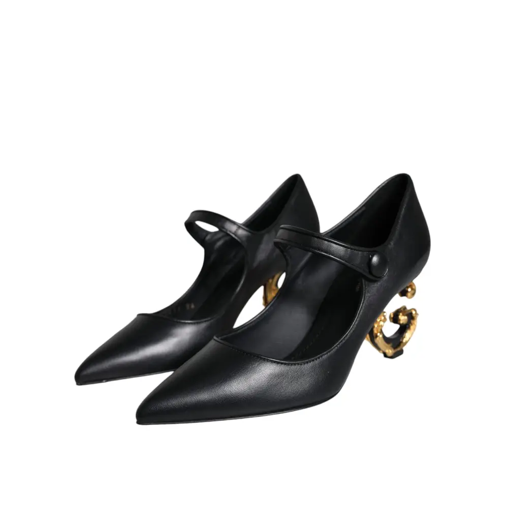 Dolce & Gabbana Schwarz Leder Logo Heels Mary Janes Pumps Schuhe - EU36/US6